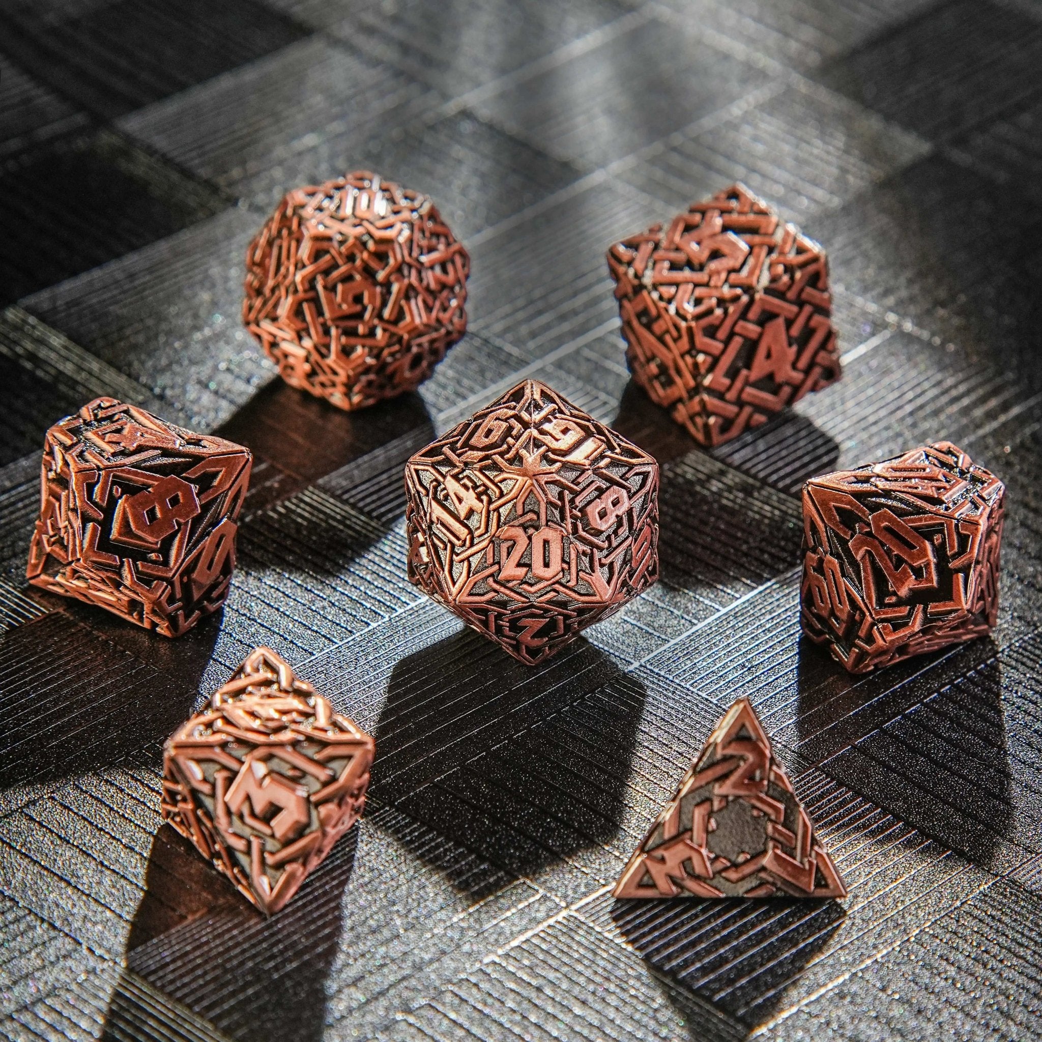Celtic Knot - ancient red copper metal solid dice set - Bear Dice