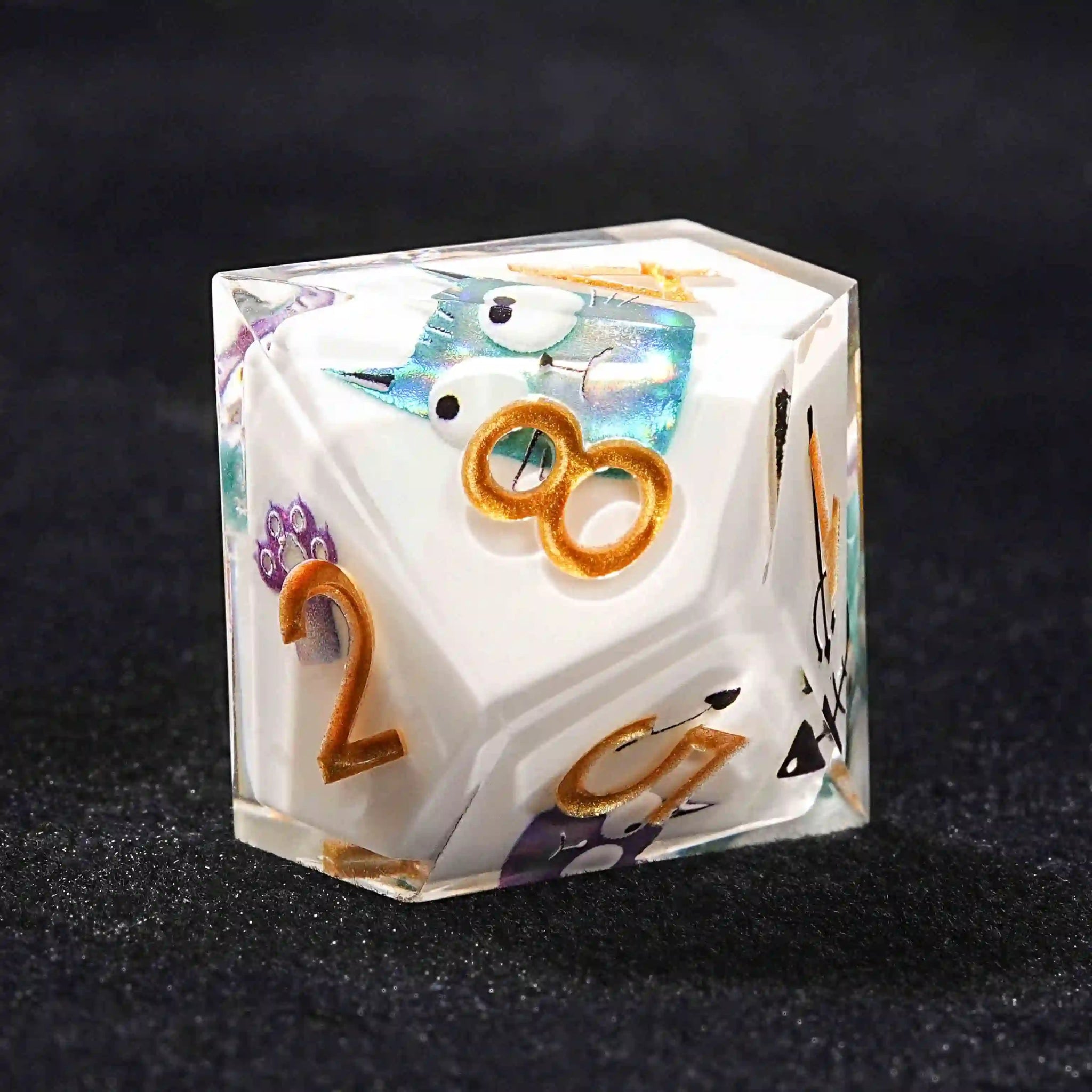 Charming White Resin D10 Dice - Cute Cat 10 - Sided Dice - Bear Dice