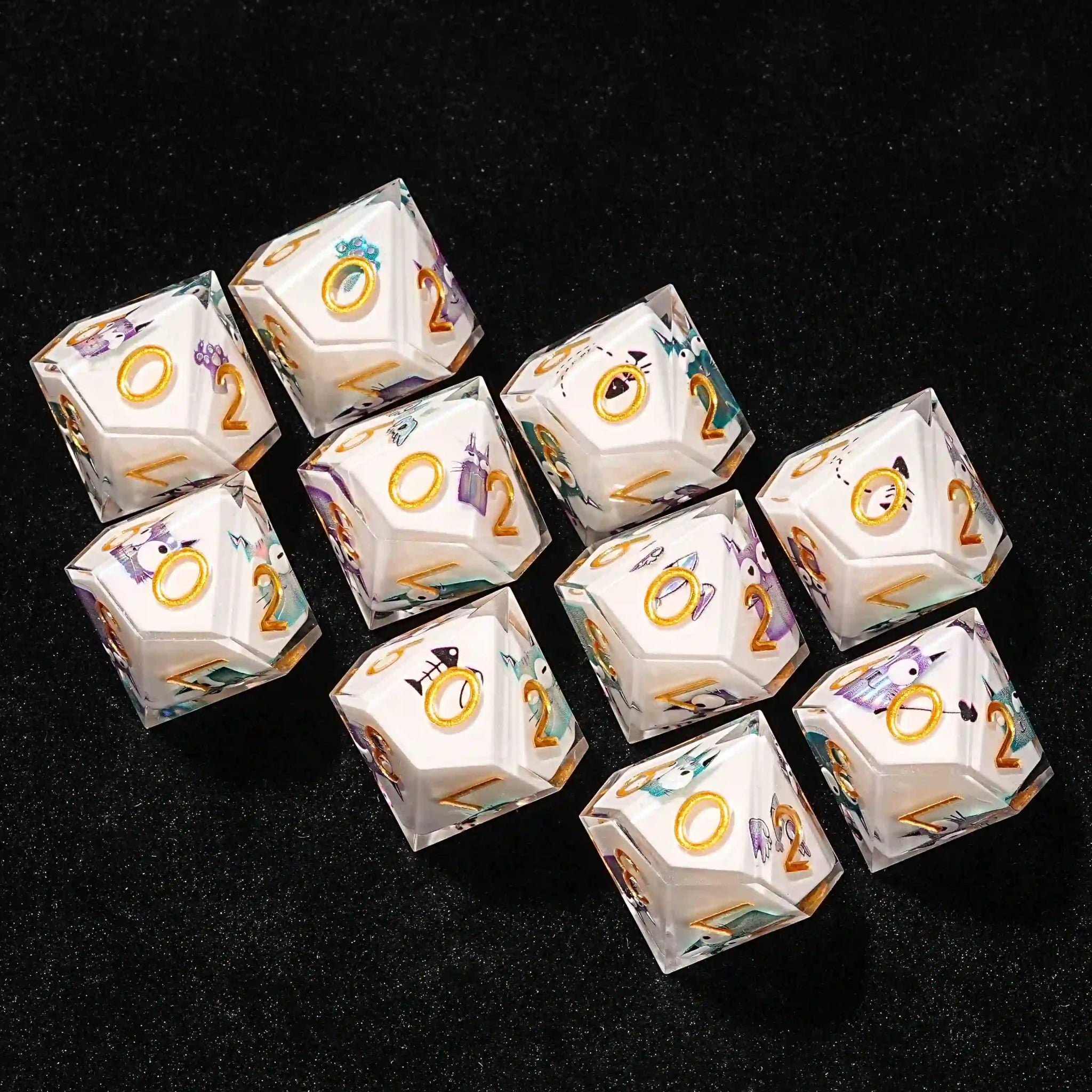 Charming White Resin D10 Dice - Cute Cat 10 - Sided Dice - Bear Dice