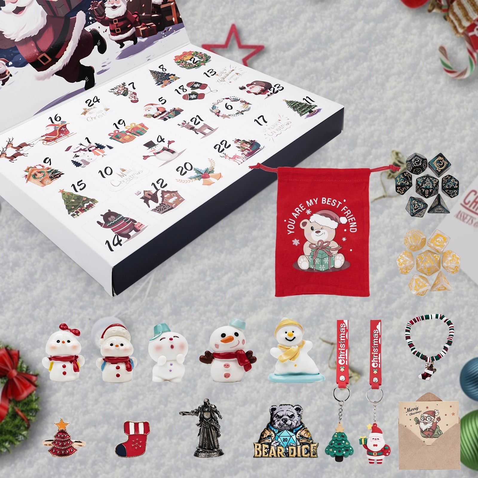 Christmas DND dice blind box countdown calendar, random surprise dice pytr, Christmas dice gift DND fans gift - Bear Dice