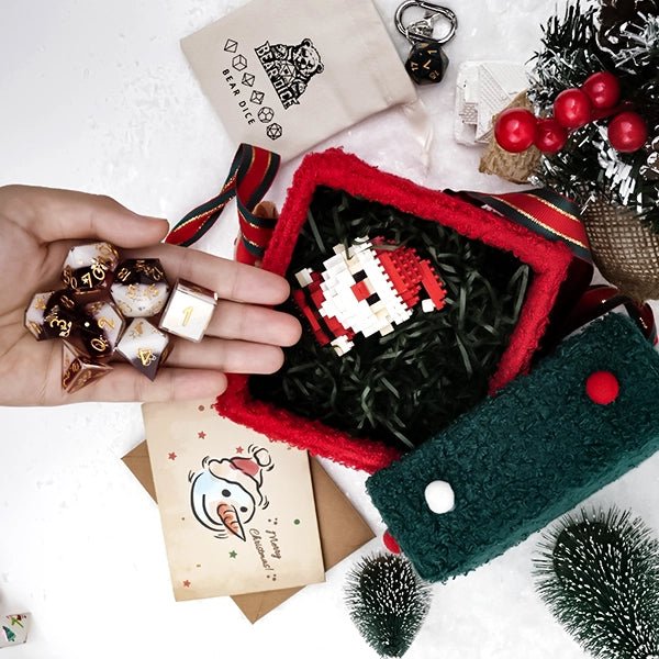 Christmas DND Dice Blind Box Gift Set - Resin Dice, Stickers, Ornaments and Holiday Accessories - Bear Dice