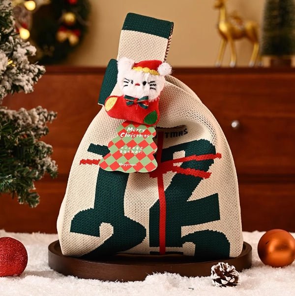 Christmas Gift Knitted Tote Bag Premium Gift Bag Christmas Eve Souvenir Bag - Bear Dice