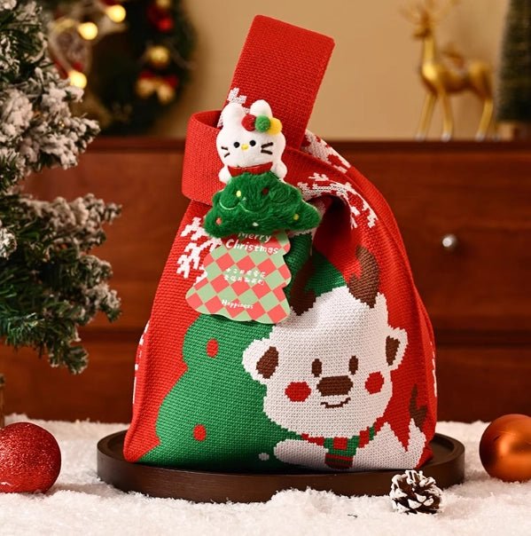 Christmas Gift Knitted Tote Bag Premium Gift Bag Christmas Eve Souvenir Bag - Bear Dice