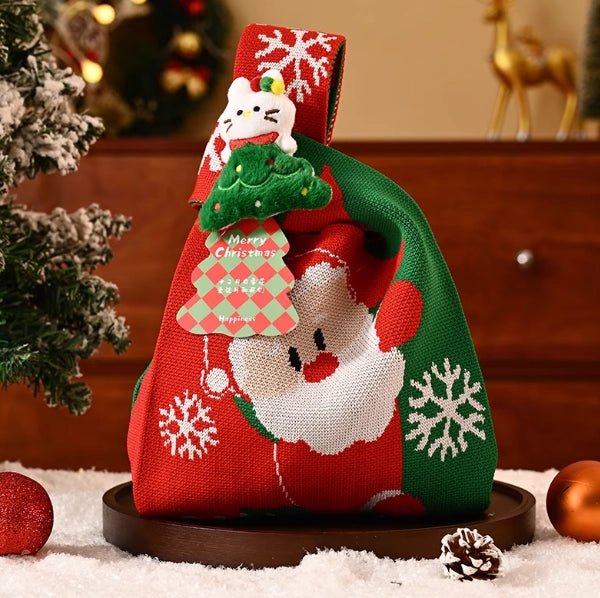 Christmas Gift Knitted Tote Bag Premium Gift Bag Christmas Eve Souvenir Bag - Bear Dice
