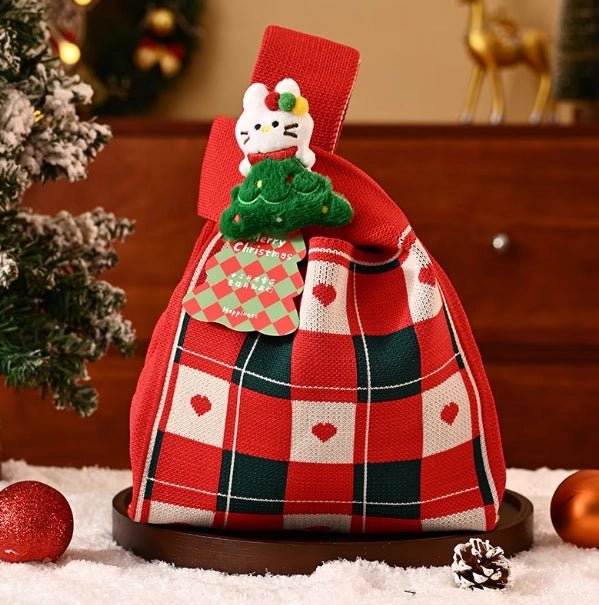 Christmas Gift Knitted Tote Bag Premium Gift Bag Christmas Eve Souvenir Bag - Bear Dice
