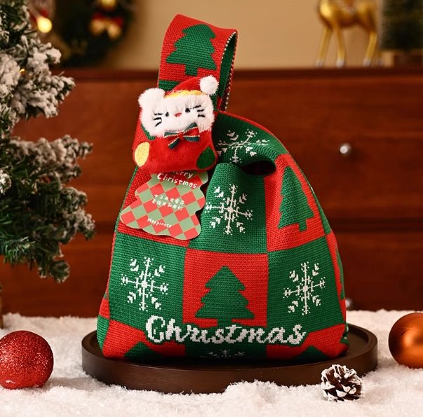 Christmas Gift Knitted Tote Bag Premium Gift Bag Christmas Eve Souvenir Bag - Bear Dice