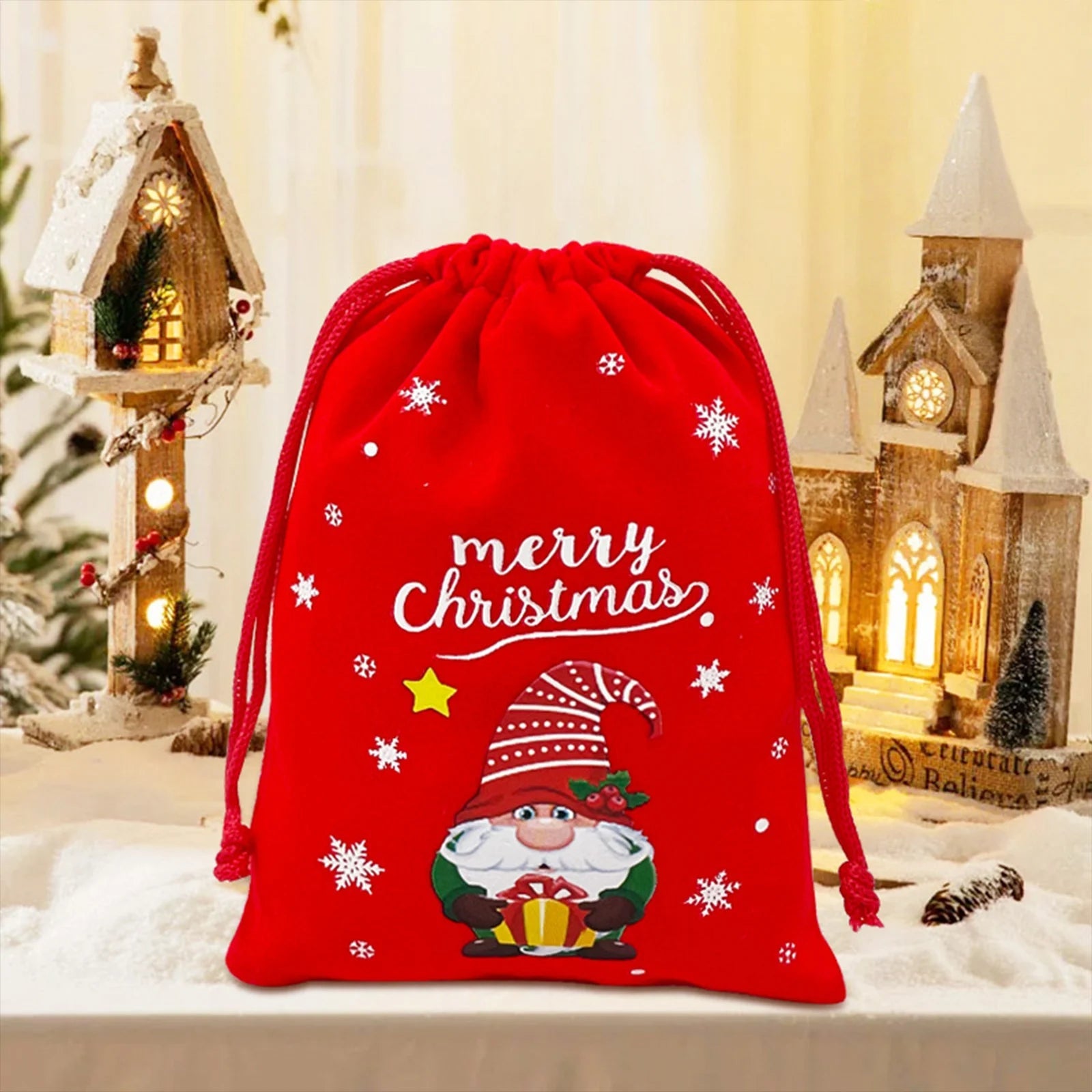 Christmas themed drawstring bag for board game dice storage, cute velvet gift bag - Bear Dice
