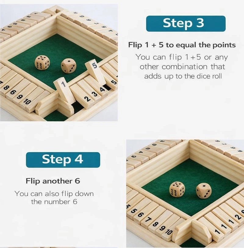 Close the Box Dice Game - Wooden Party Strategy Board Game - Bear Dice