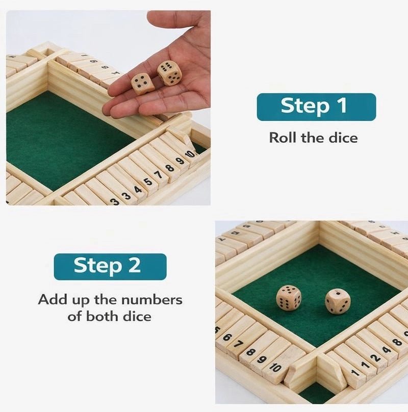 Close the Box Dice Game - Wooden Party Strategy Board Game - Bear Dice