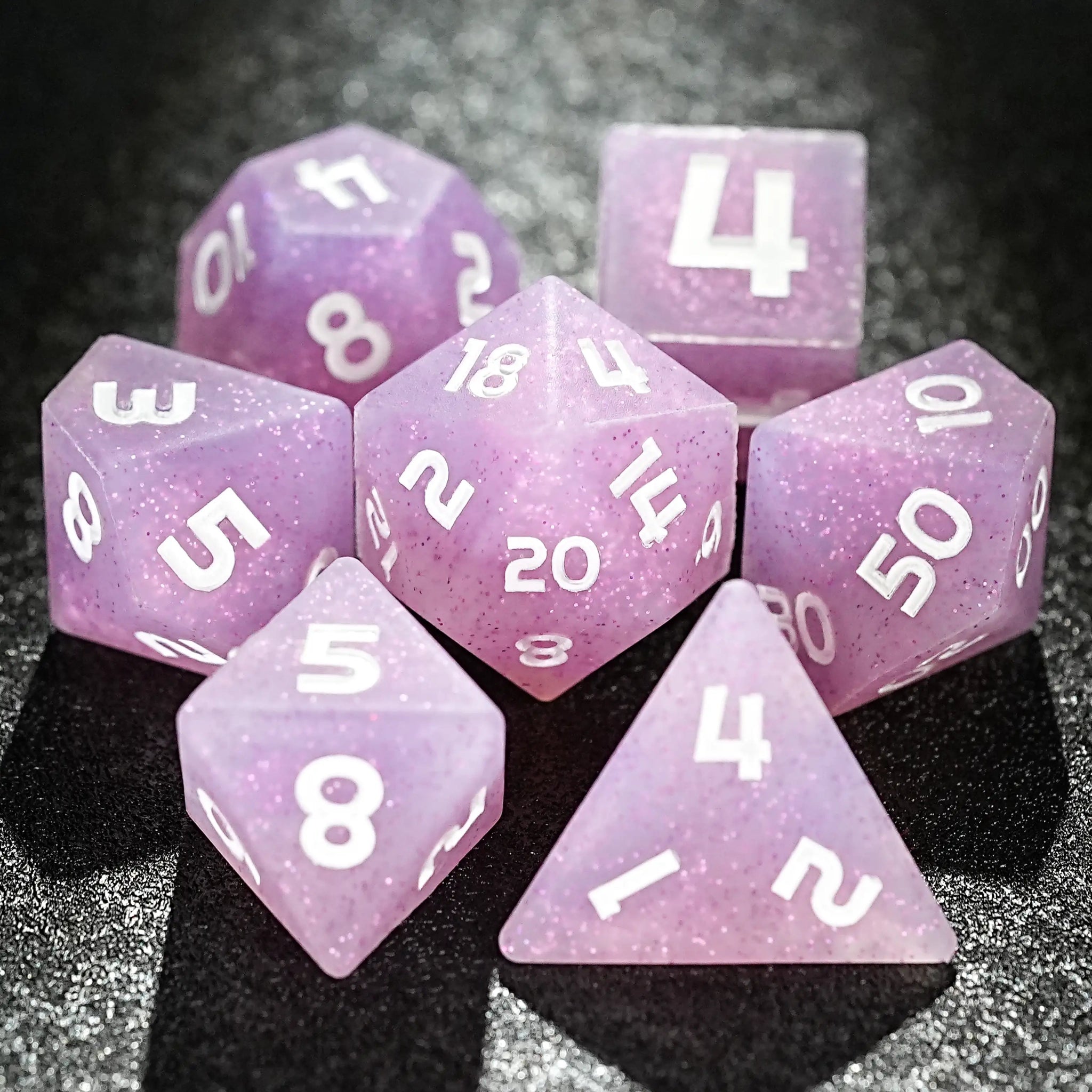 Colorful mixed color board game silicone polyhedron dice set + purple numbers - Bear Dice