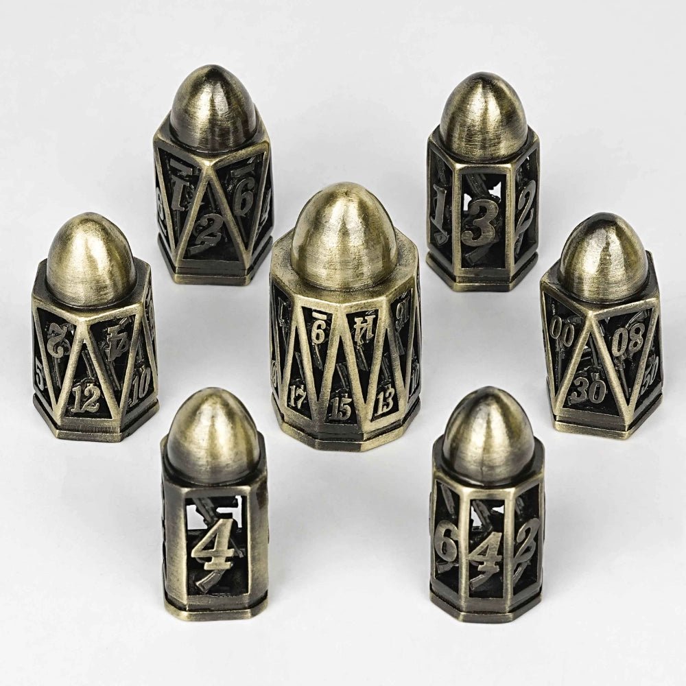 Menu Bullets Dice Hollow Bullet Metal DND Dice Set | BearDice