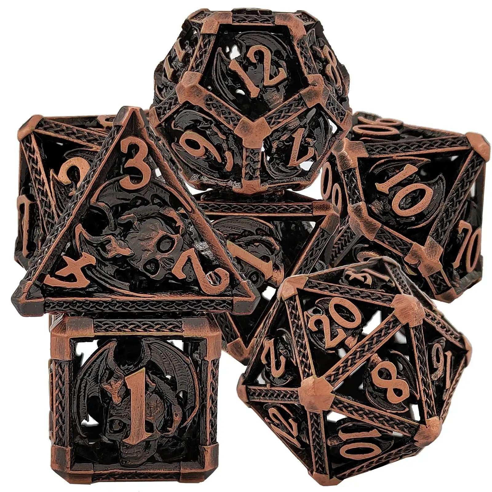 Cool Metal Skull Flying Dragon Hollow DND Dice Set - Bear Dice