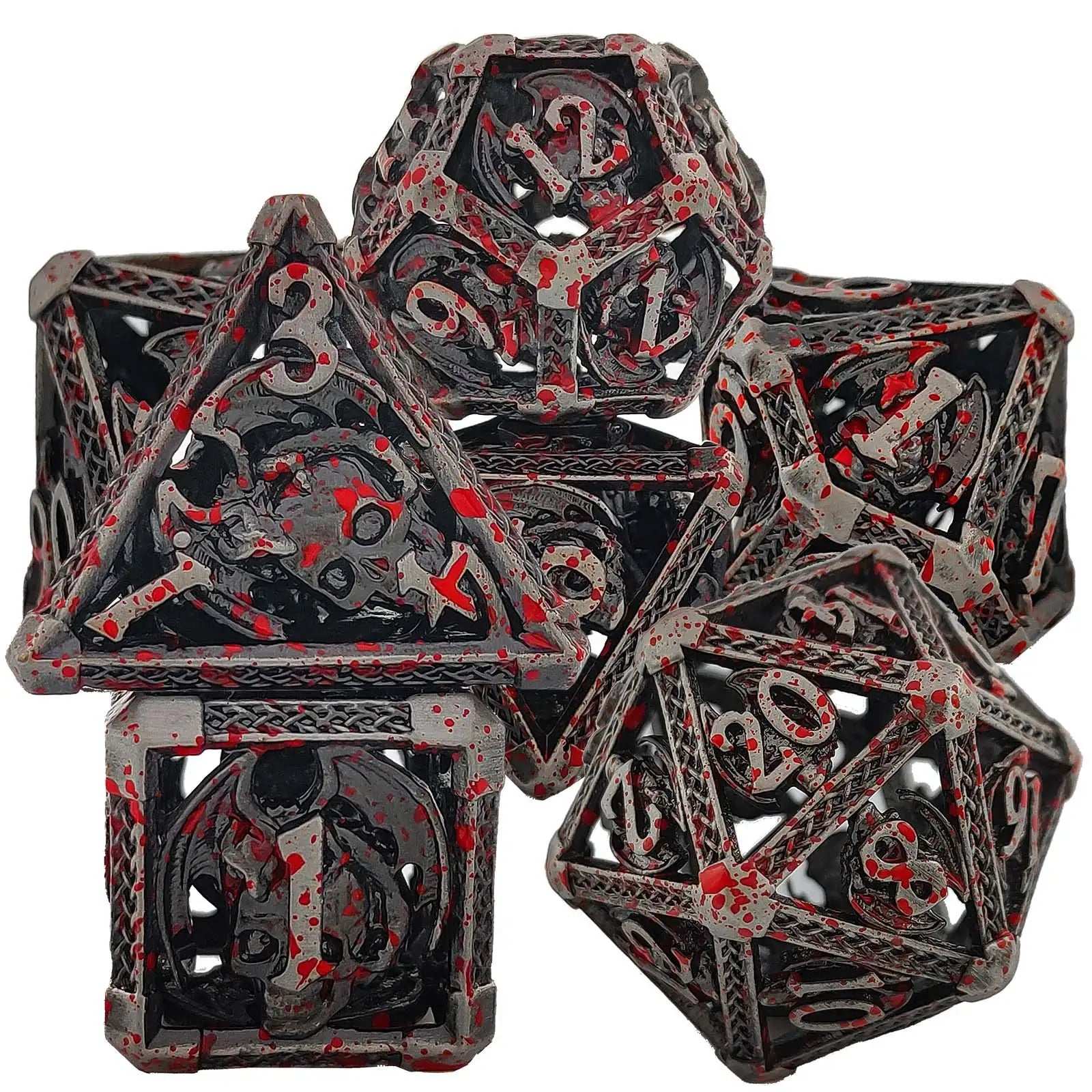 Cool Metal Skull Flying Dragon Hollow DND Dice Set - Bear Dice
