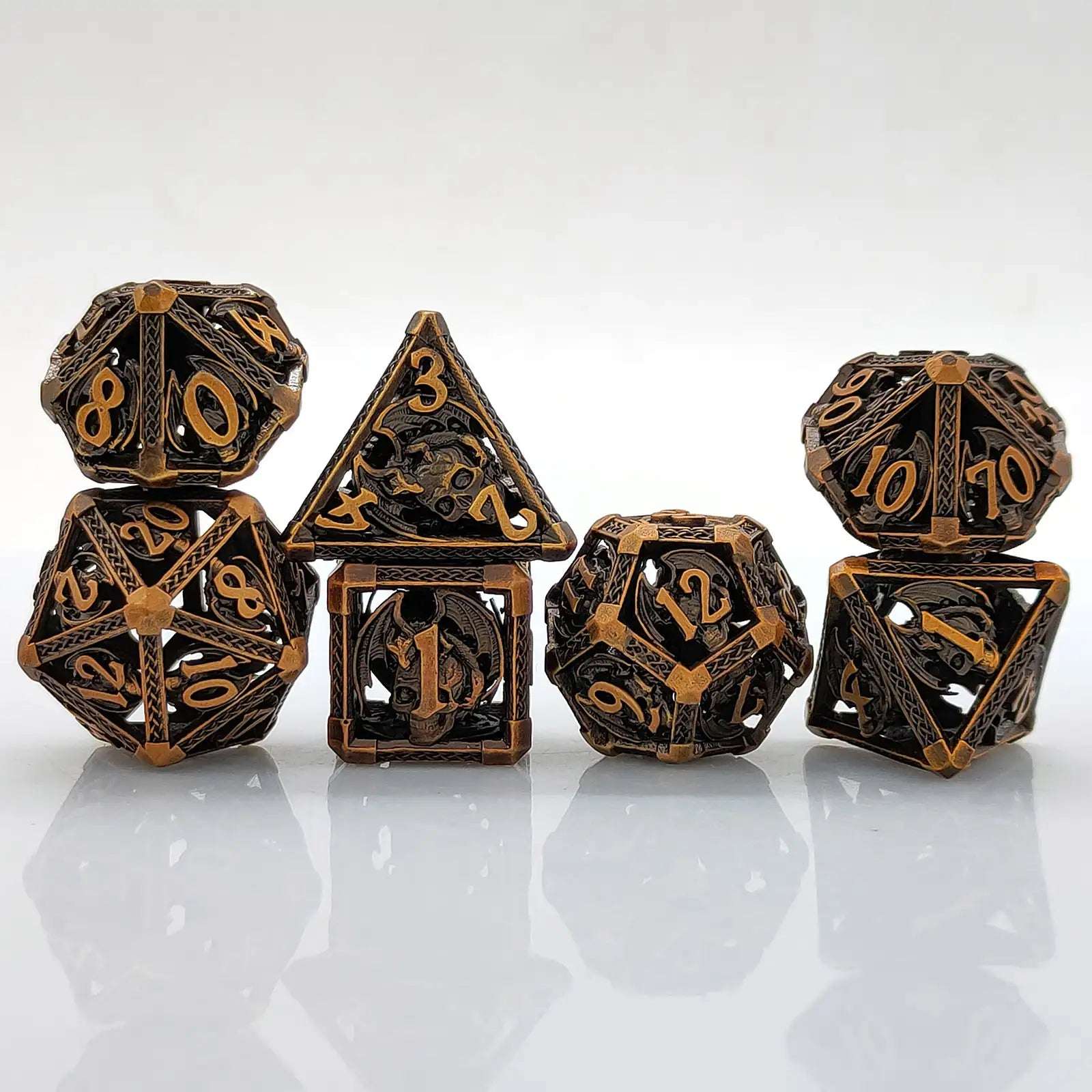 Cool Metal Skull Flying Dragon Hollow DND Dice Set - Bear Dice