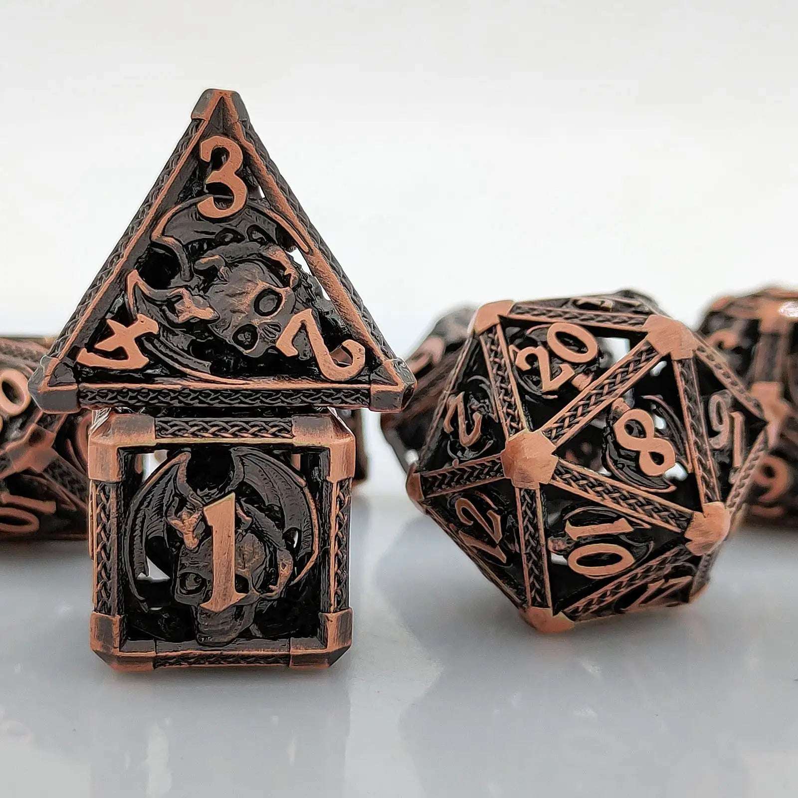 Cool Metal Skull Flying Dragon Hollow DND Dice Set - Bear Dice