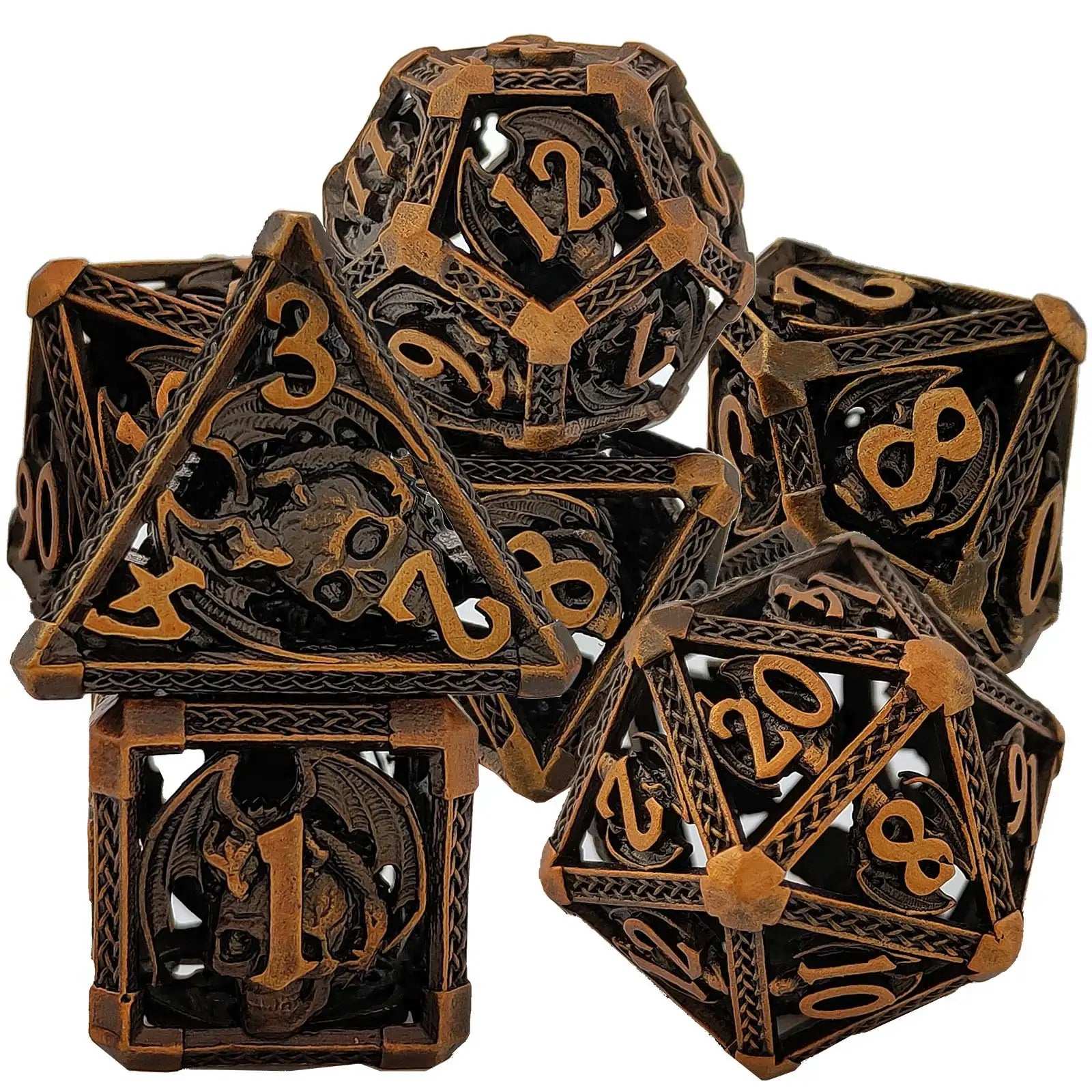 Cool Metal Skull Flying Dragon Hollow DND Dice Set - Bear Dice