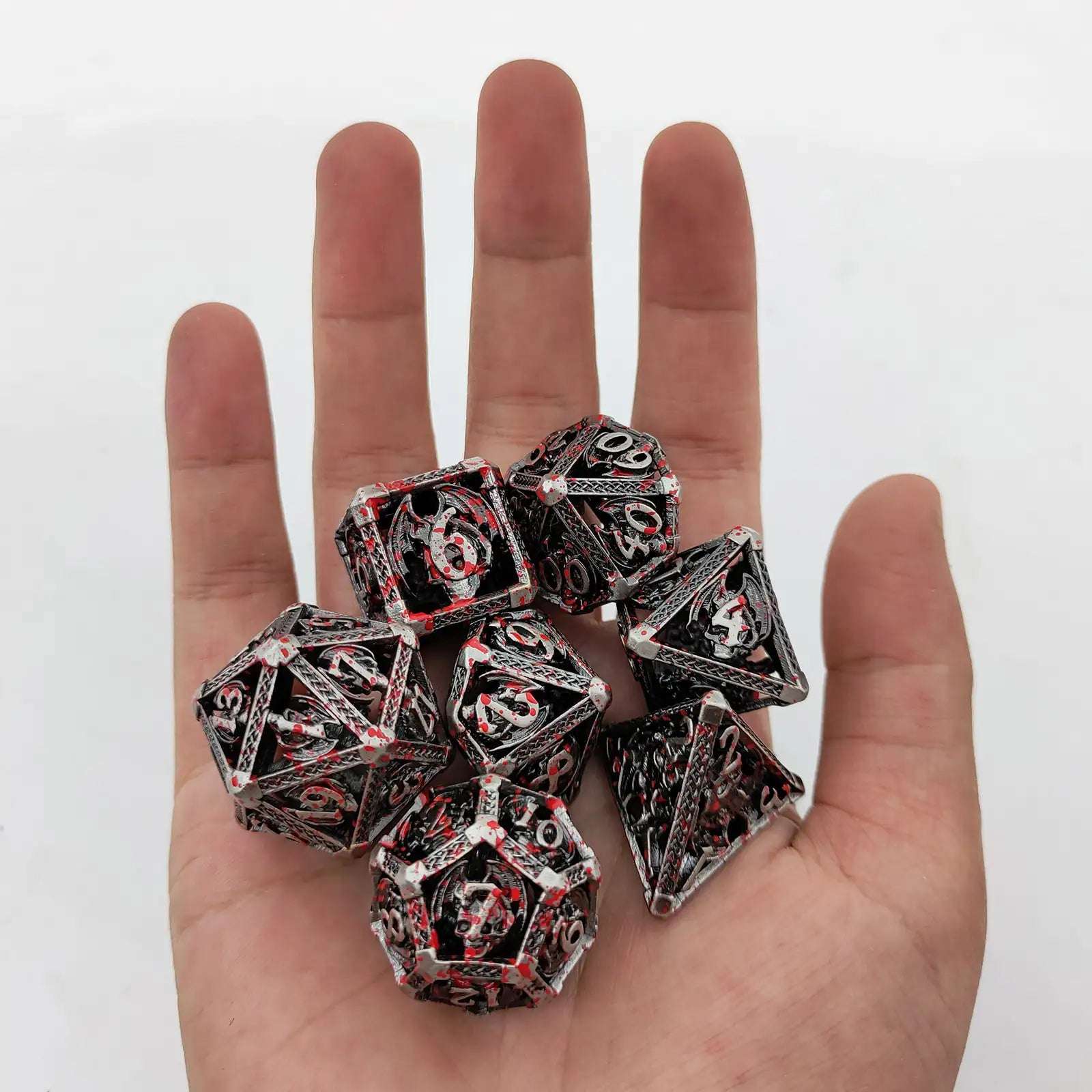 Cool Metal Skull Flying Dragon Hollow DND Dice Set - Bear Dice
