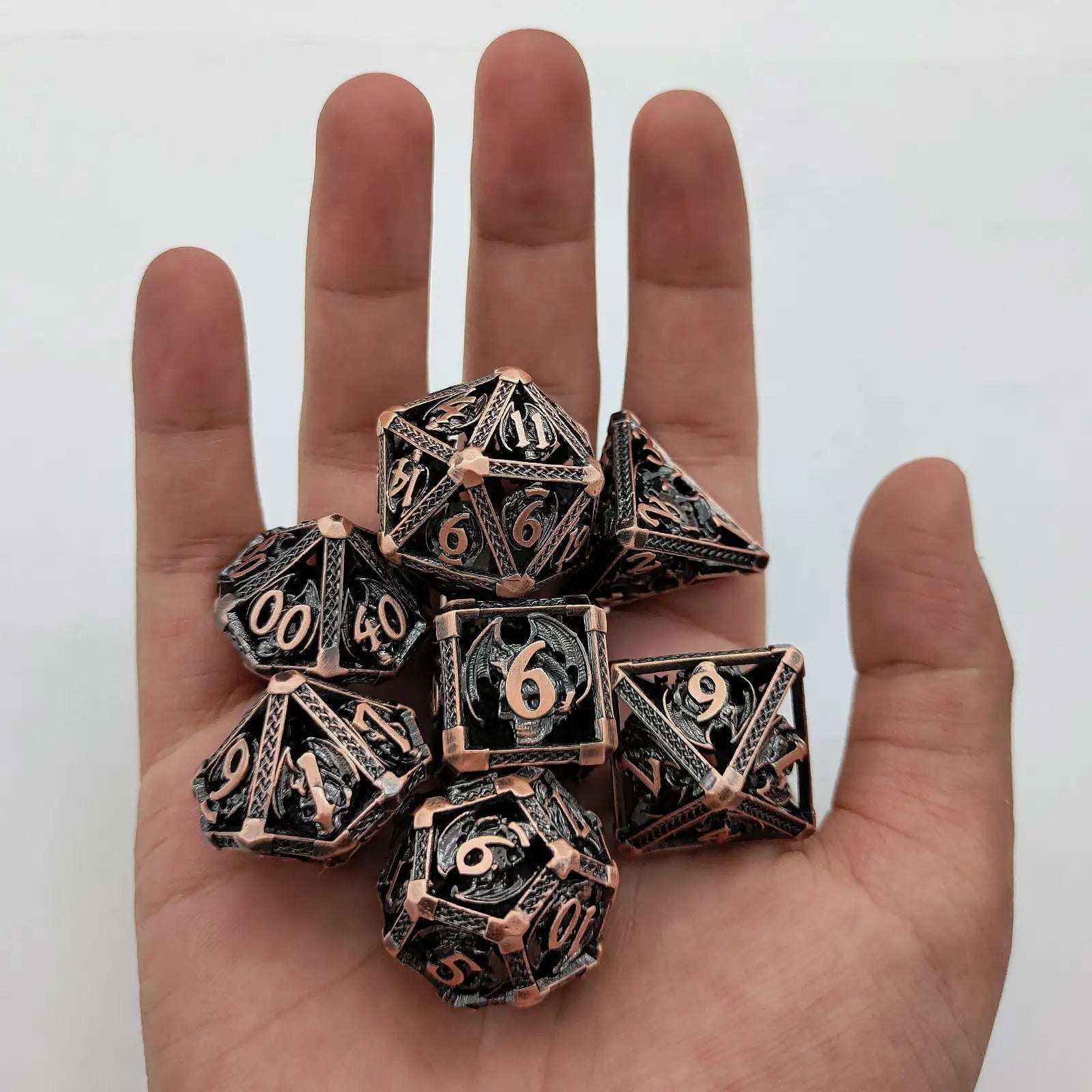 Cool Metal Skull Flying Dragon Hollow DND Dice Set - Bear Dice