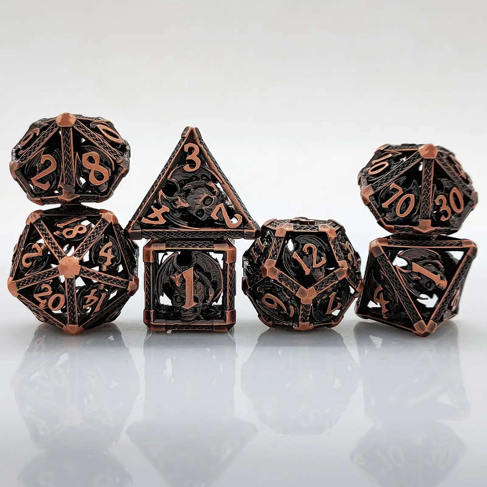 Cool Metal Skull Flying Dragon Hollow DND Dice Set - Bear Dice