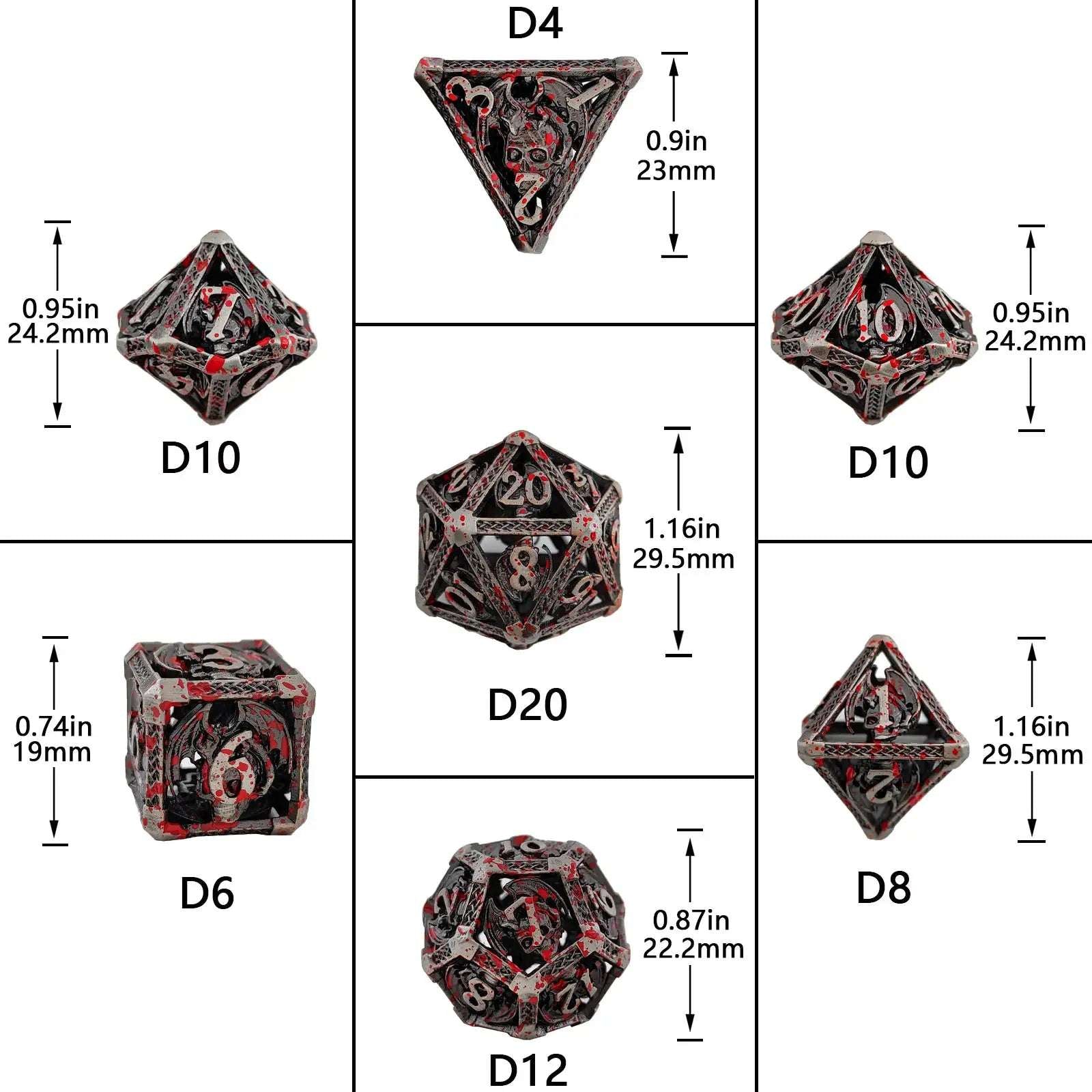 Cool Metal Skull Flying Dragon Hollow DND Dice Set - Bear Dice