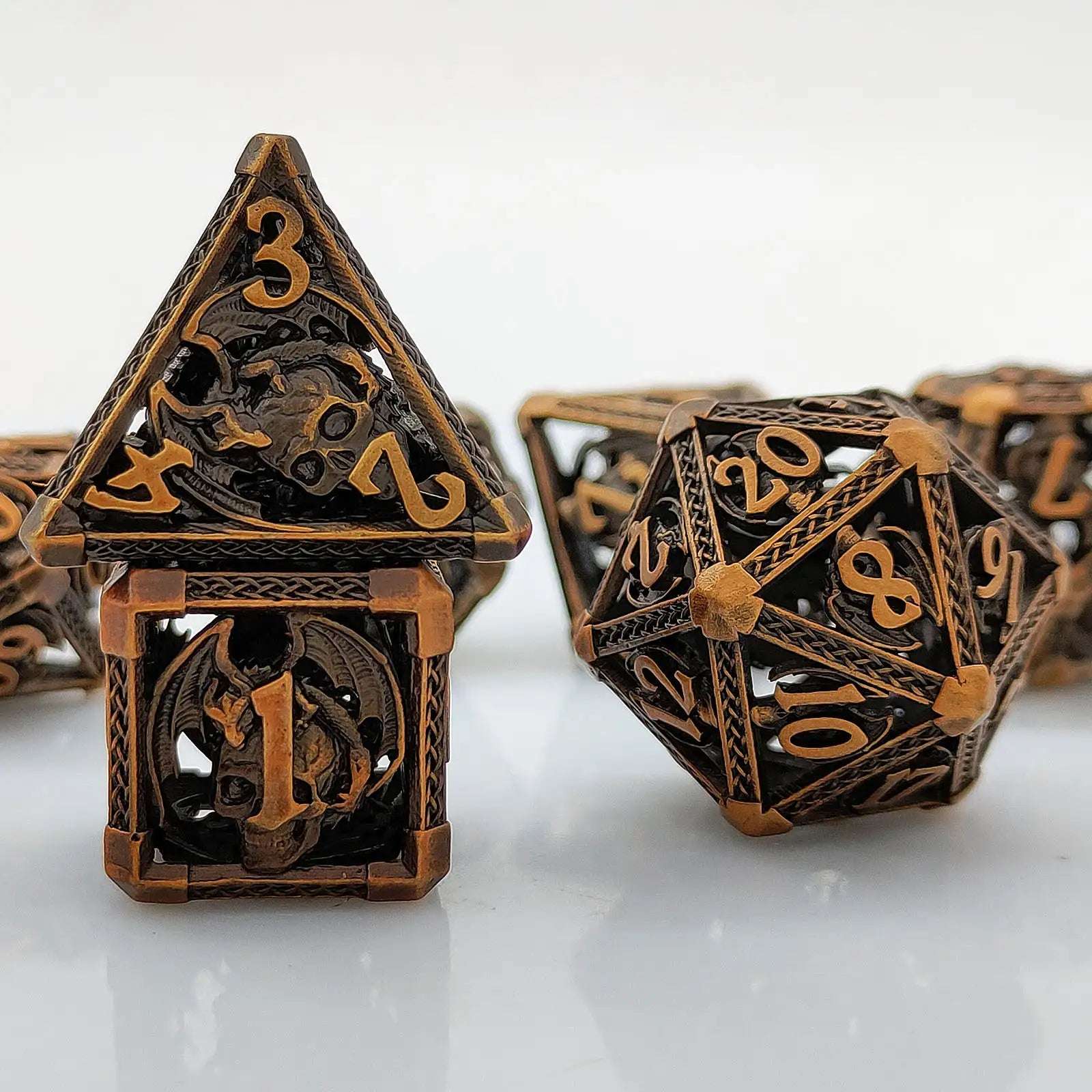 Cool Metal Skull Flying Dragon Hollow DND Dice Set - Bear Dice