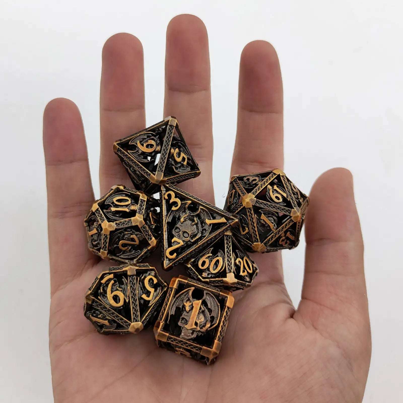 Cool Metal Skull Flying Dragon Hollow DND Dice Set - Bear Dice