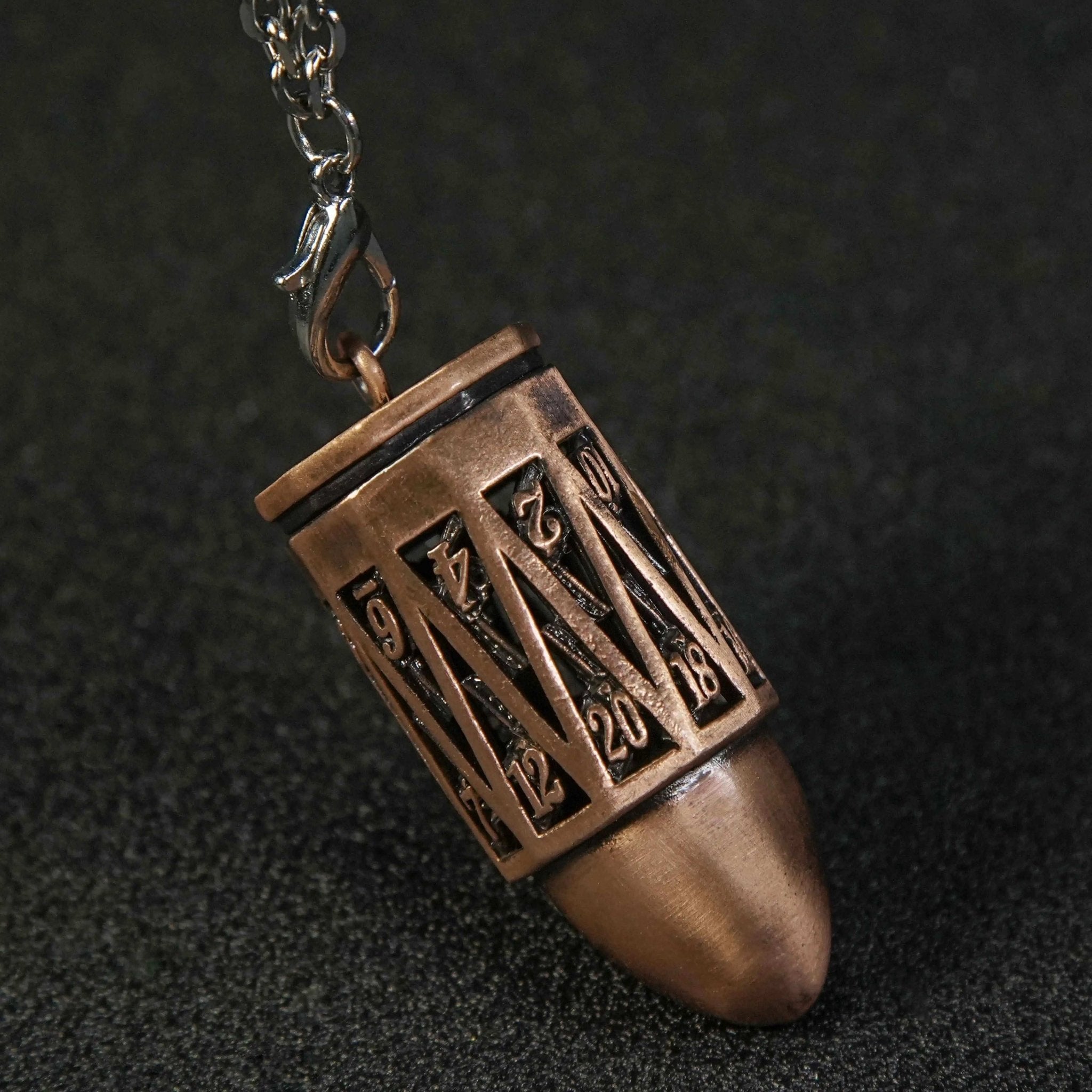 Copper Metal Bullet D20 Dice Cage with Mini DND Dice Set - Bear Dice