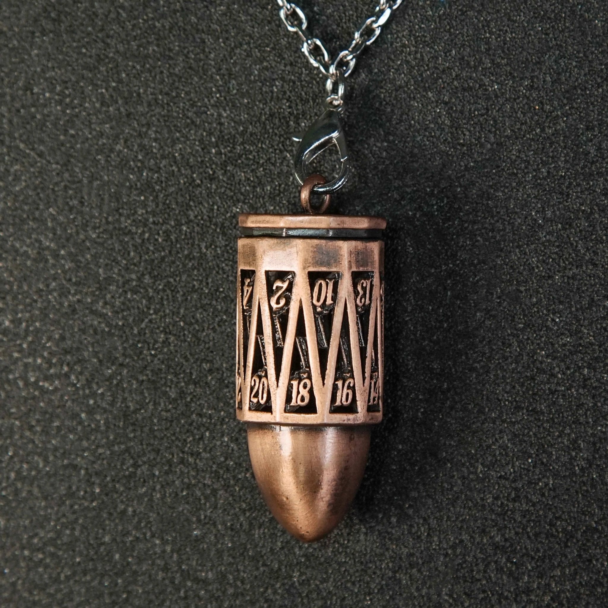 Copper Metal Bullet D20 Dice Cage with Mini DND Dice Set - Bear Dice
