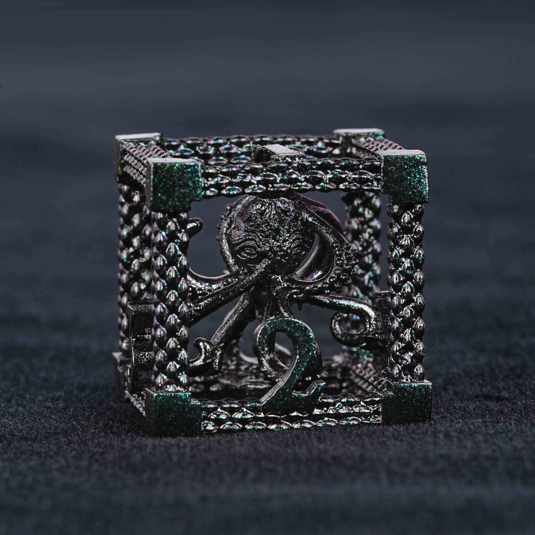 Cthulhu - Octopus Monster Purple Green Metal Hollow Dice Set - Bear Dice