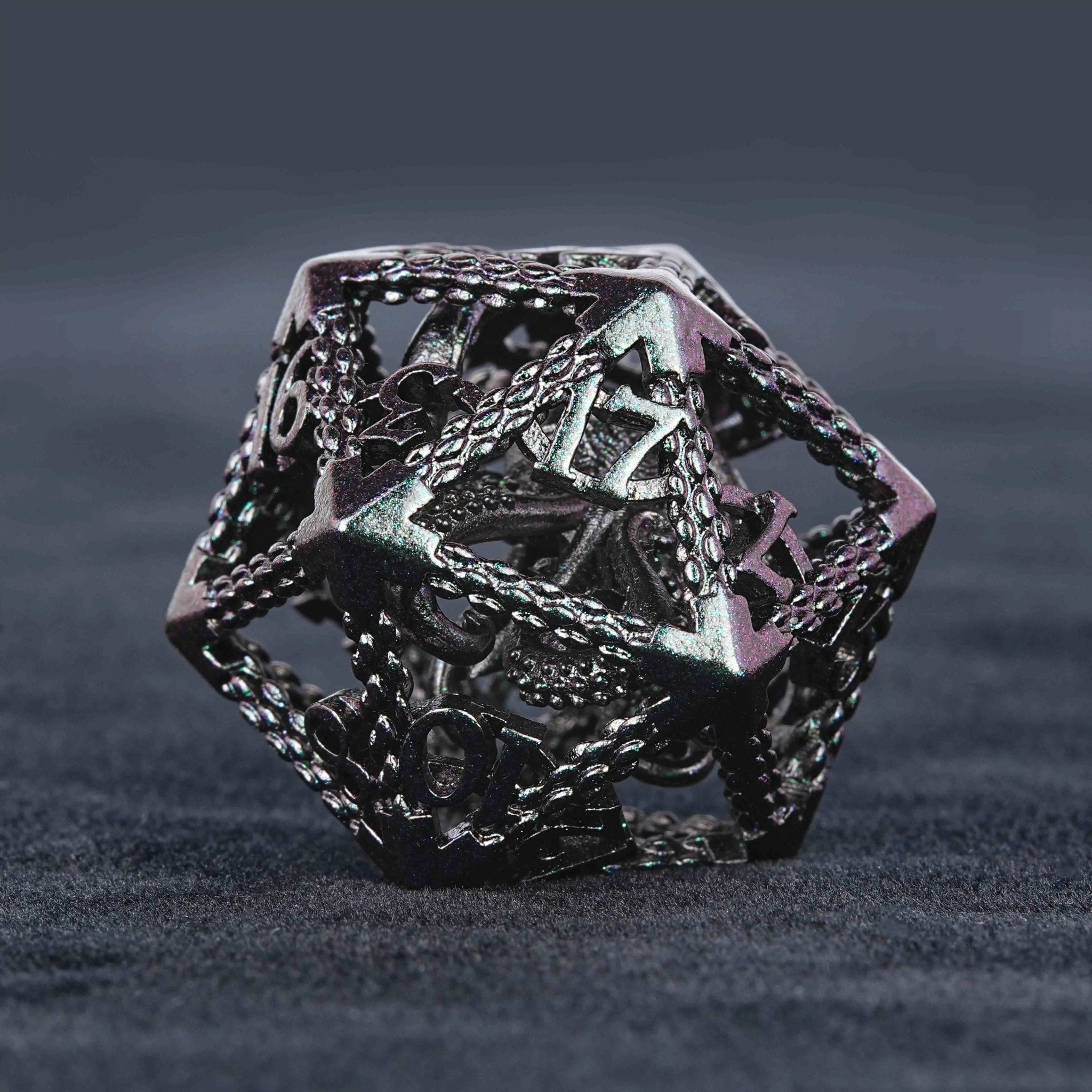 Cthulhu - Octopus Monster Purple Green Metal Hollow Dice Set - Bear Dice