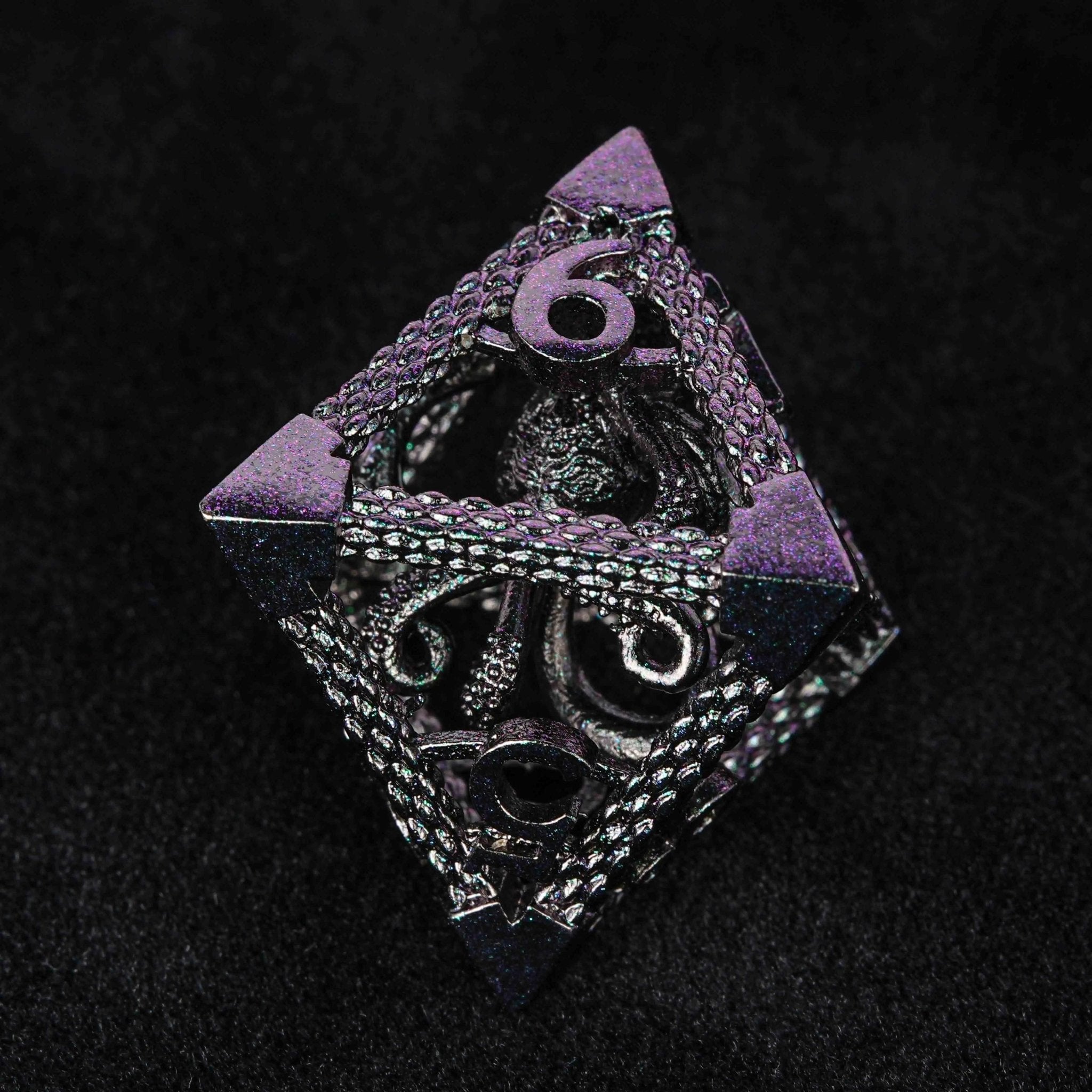 Cthulhu - Octopus Monster Purple Green Metal Hollow Dice Set - Bear Dice