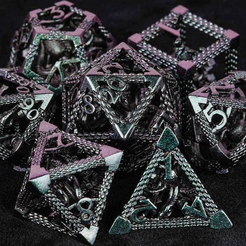 Cthulhu - Octopus Monster Purple Green Metal Hollow Dice Set - Bear Dice