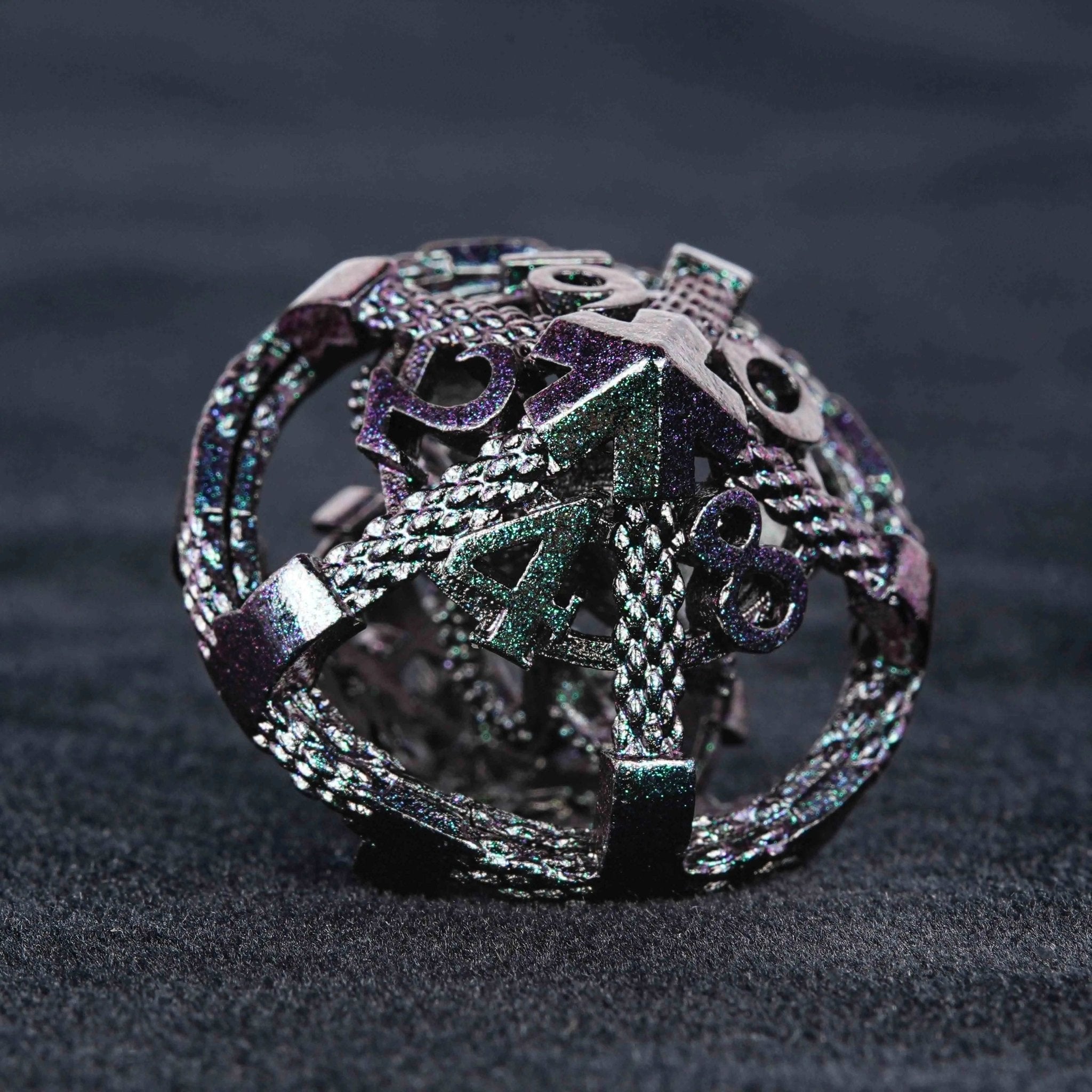 Cthulhu - Octopus Monster Purple Green Metal Hollow Dice Set - Bear Dice