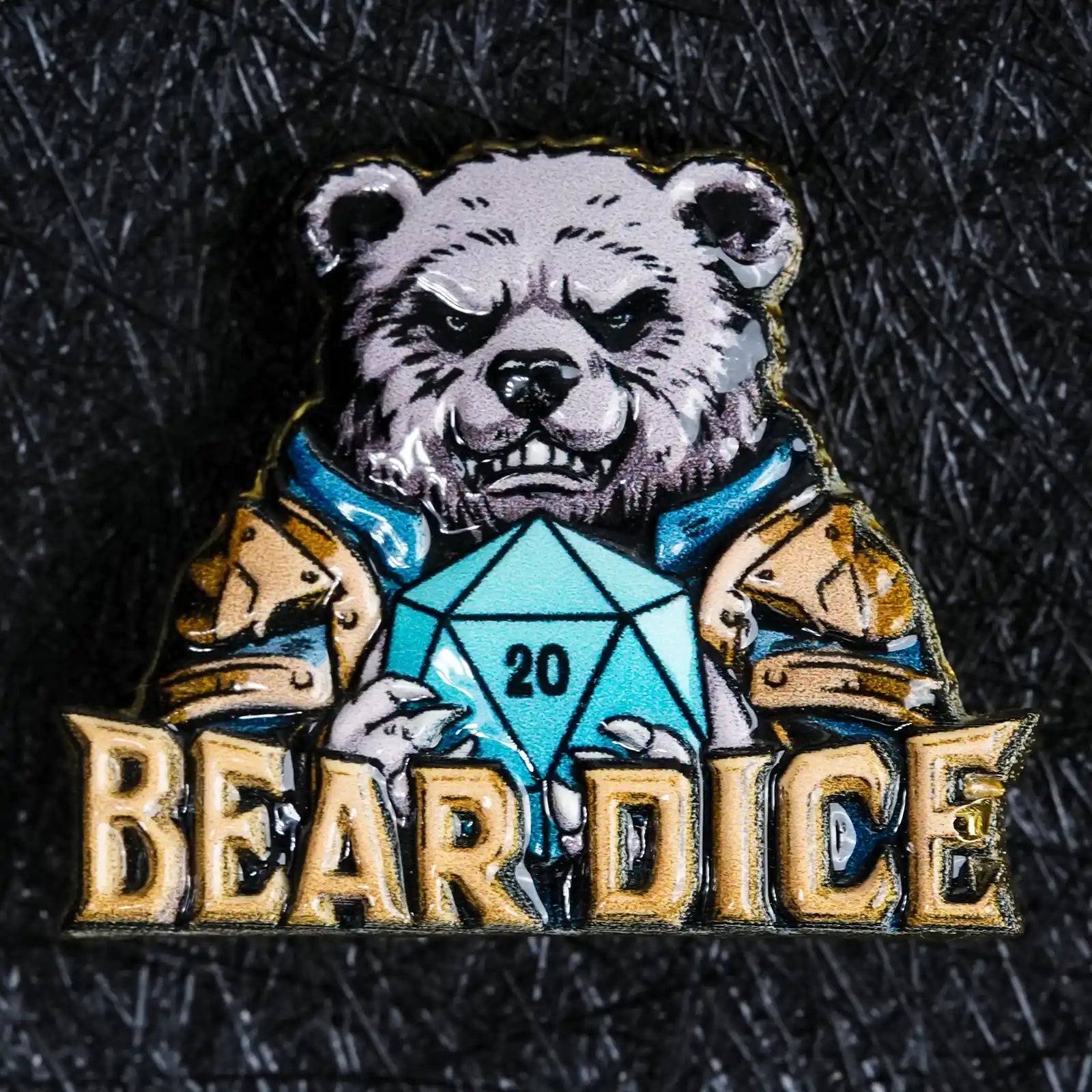 Custom RPG accessories - personalized metal brooch badges, customizable shapes and patterns - Bear Dice