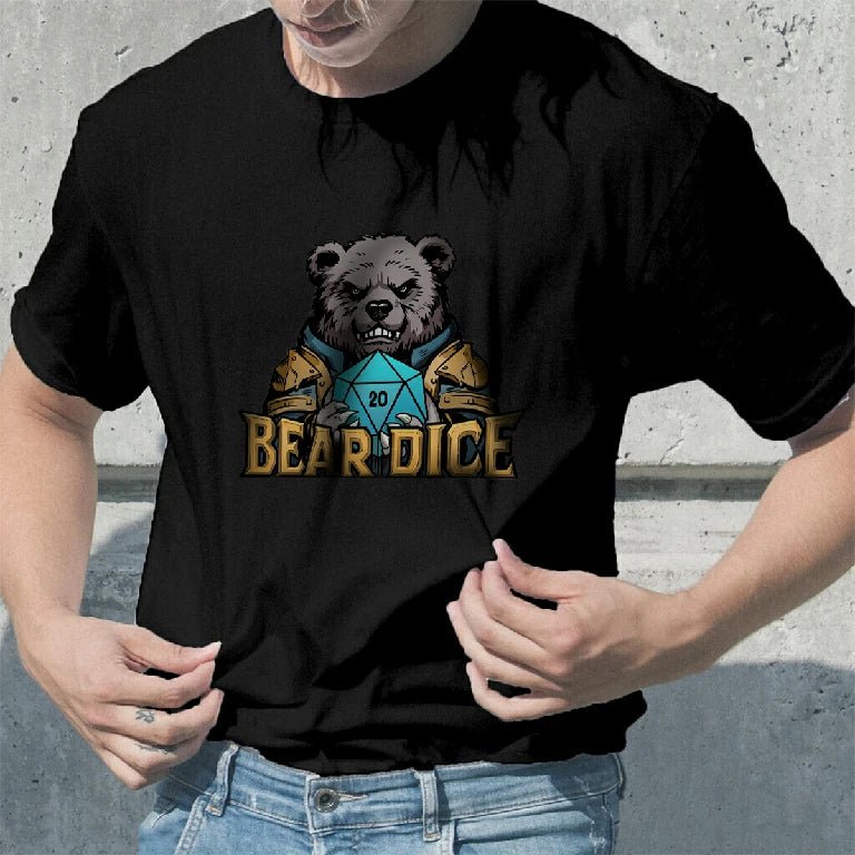 Custom T-shirts clothing - Personalized pure cotton black short - sleeved shirts with printable photo logo designs - Bear Dice