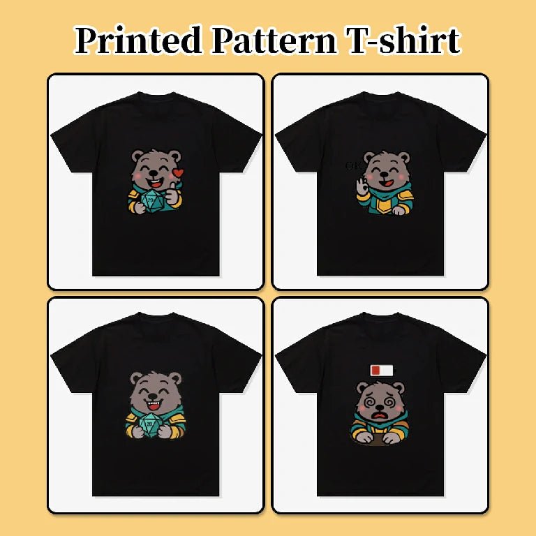 Custom T-shirts clothing - Personalized pure cotton black short - sleeved shirts with printable photo logo designs - Bear Dice