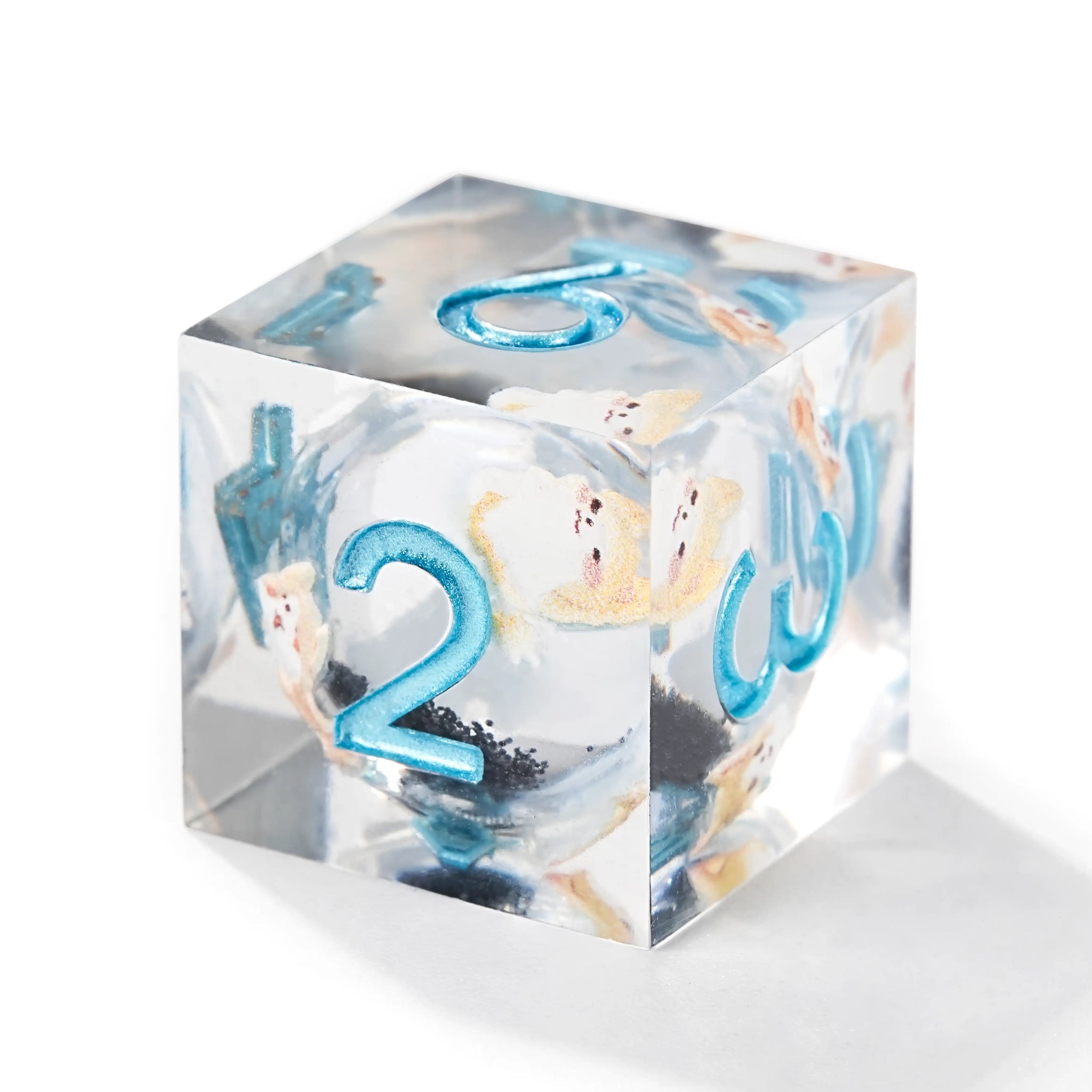 Cute Anime Corgi Puppy Black Quicksand Liquid Core Resin Polyhedron Dice Set + Blue Font - Bear Dice