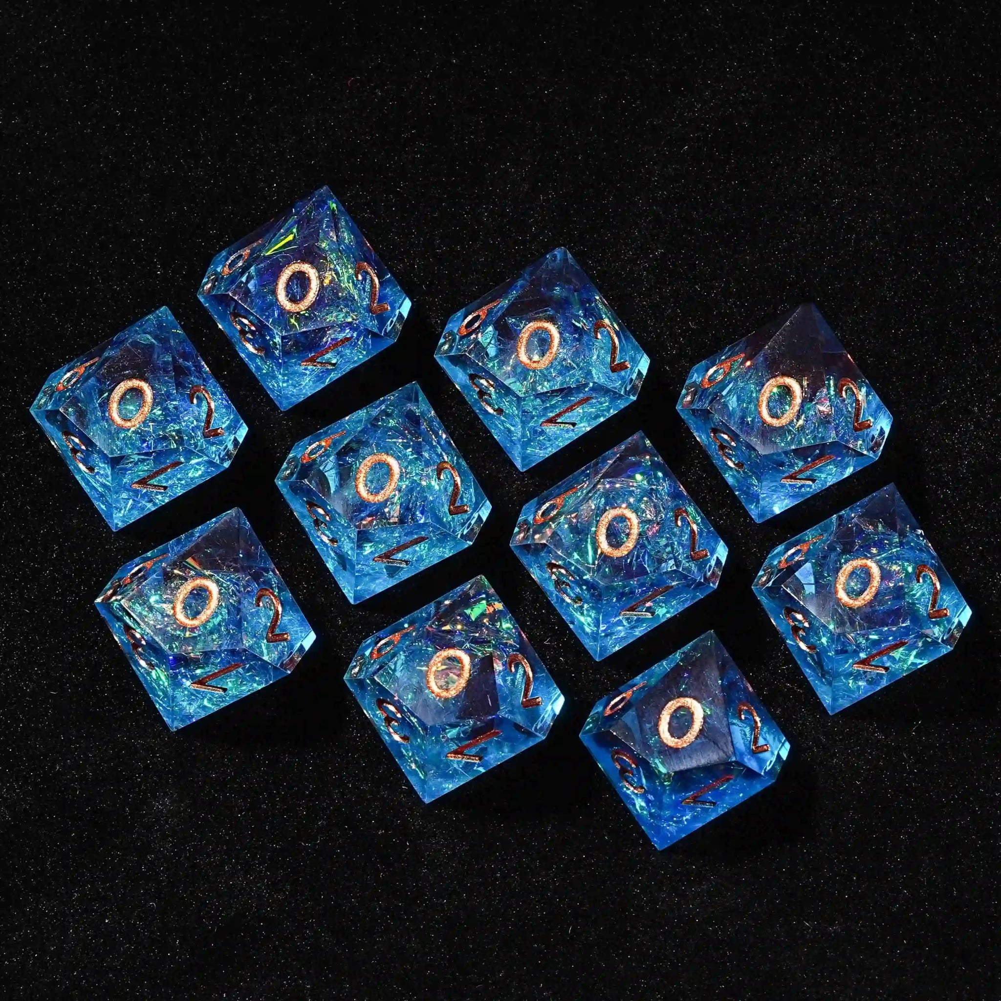 D10 Fantasy Translucent Red Blue Resin D&D 10 Sided Dice - copper Numbers - Bear Dice
