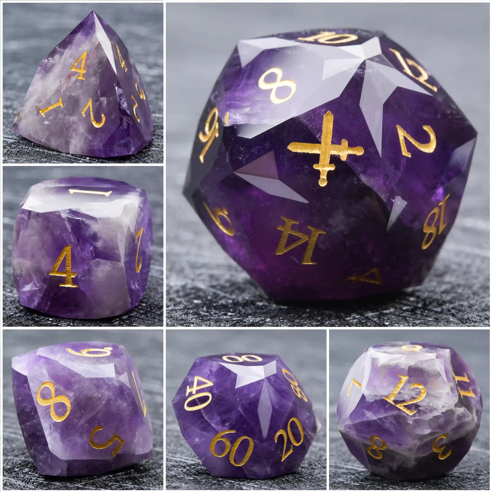 D&D Multi - Sided Engraved Natural Gemstone Dice Set - Bear Dice