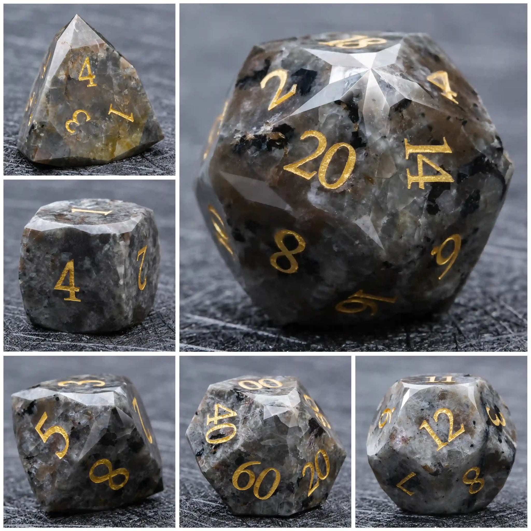 D&D Multi - Sided Engraved Natural Gemstone Dice Set - Bear Dice