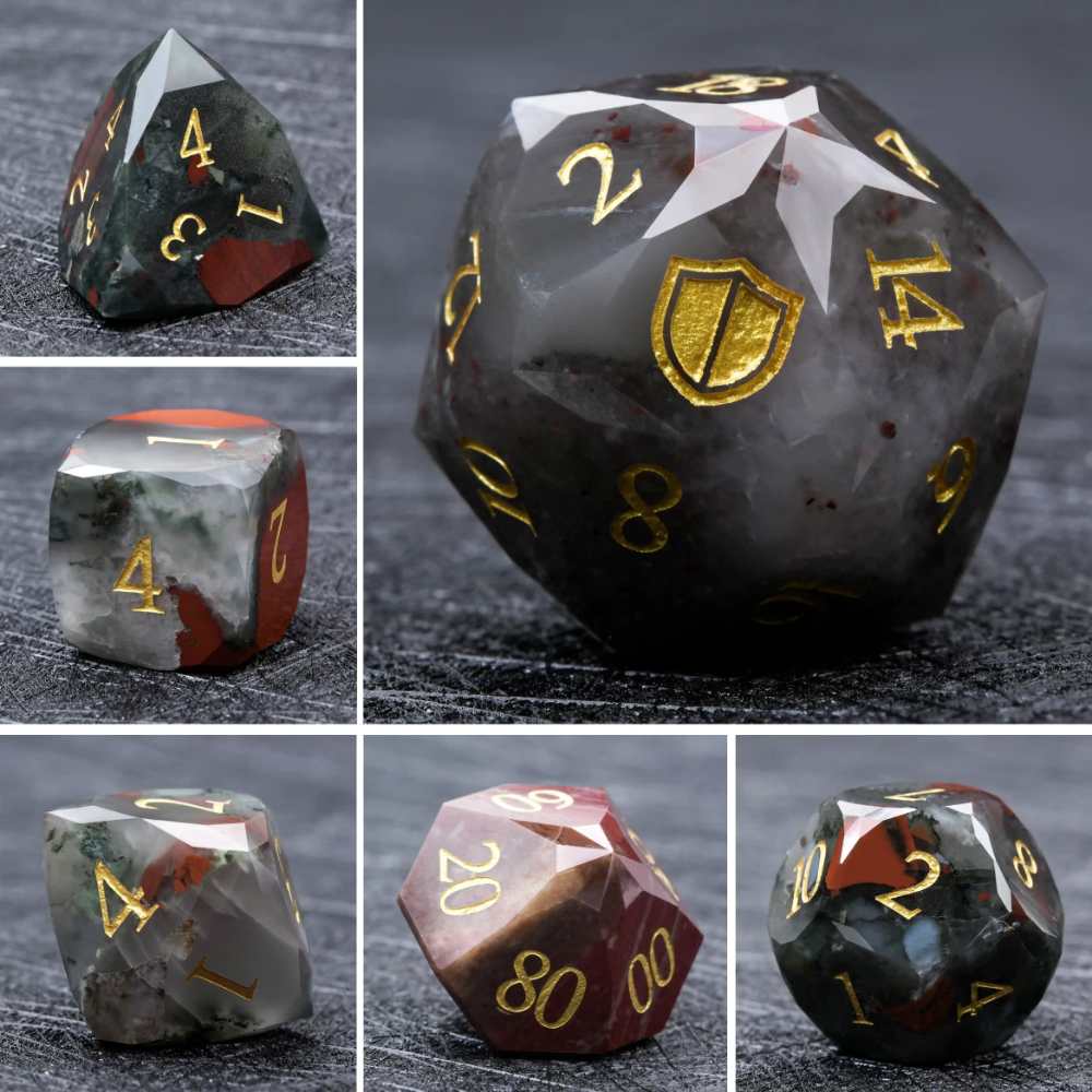 D&D Multi - Sided Engraved Natural Gemstone Dice Set - Bear Dice
