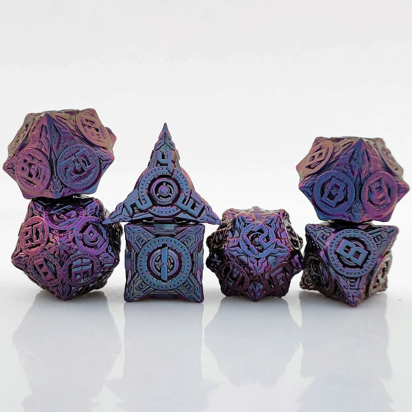 Disc Element Solid Metal DND Dice Set Gradient Purple Blue - Bear Dice
