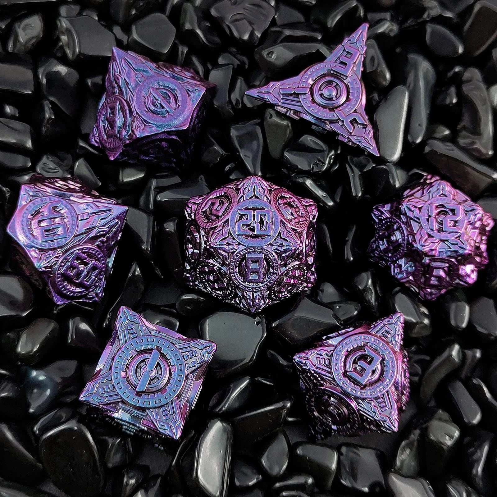 Disc Element Solid Metal DND Dice Set Gradient Purple Blue - Bear Dice