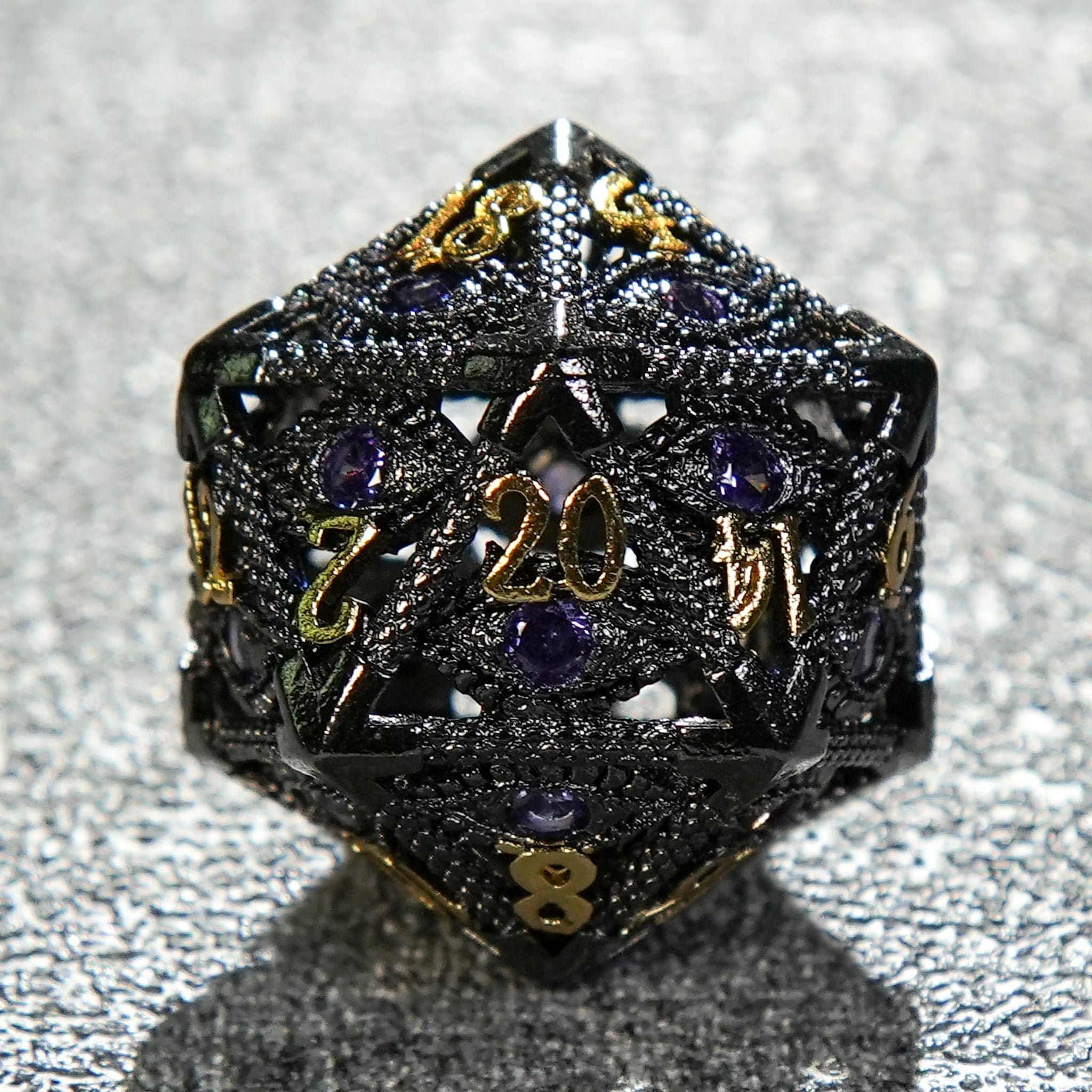 DND Amethyst Dragon's Eye Hollow Metal Dice Set|Eyes of Cthulhu - Bear Dice