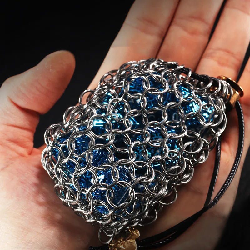 DND Chainmail Dice Bag Handmade Metal Dice Bag - Bear Dice