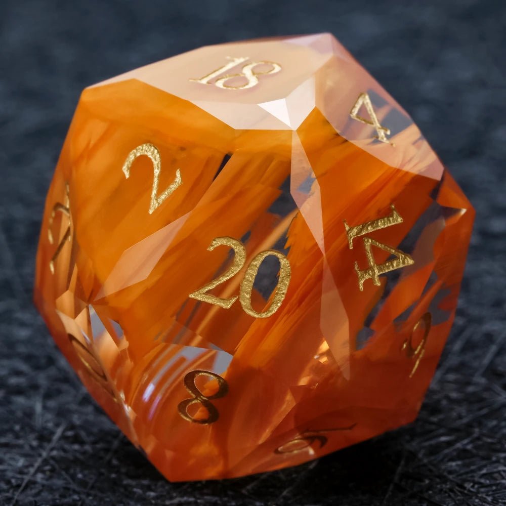 DND Dice | Diamond Cut Amber - Orange Glass Gemstone Dice Set - Bear Dice