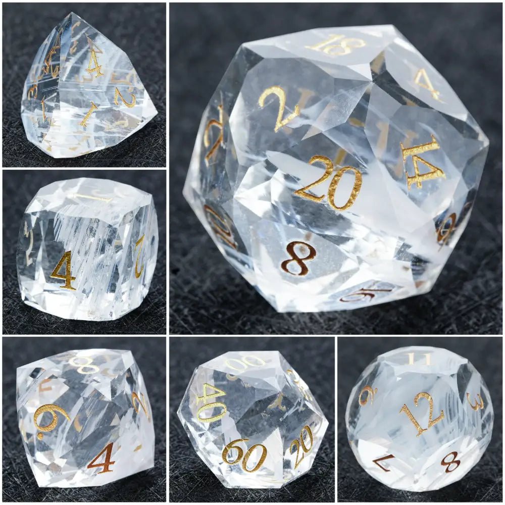 DND Dice - Diamond Cut Crystal Clear Glass Gemstone Dice Set - Bear Dice