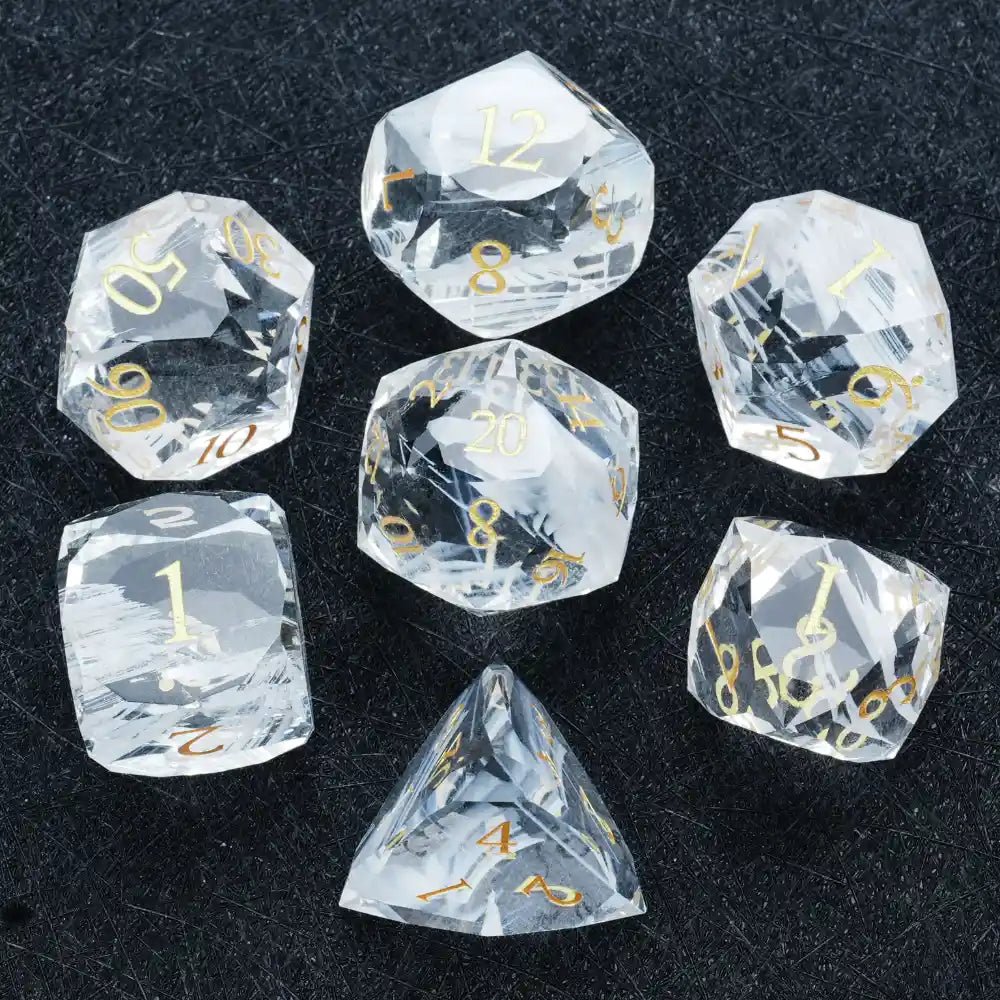DND Dice - Diamond Cut Crystal Clear Glass Gemstone Dice Set - Bear Dice