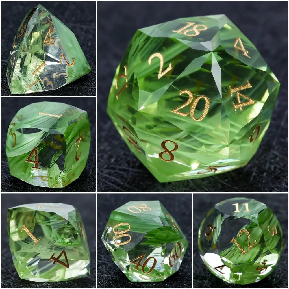 DND Dice | Diamond - Cut Green Glass Gemstone Dice Set - Bear Dice