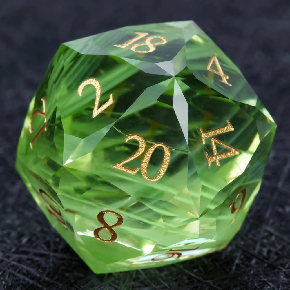 DND Dice | Diamond - Cut Green Glass Gemstone Dice Set - Bear Dice